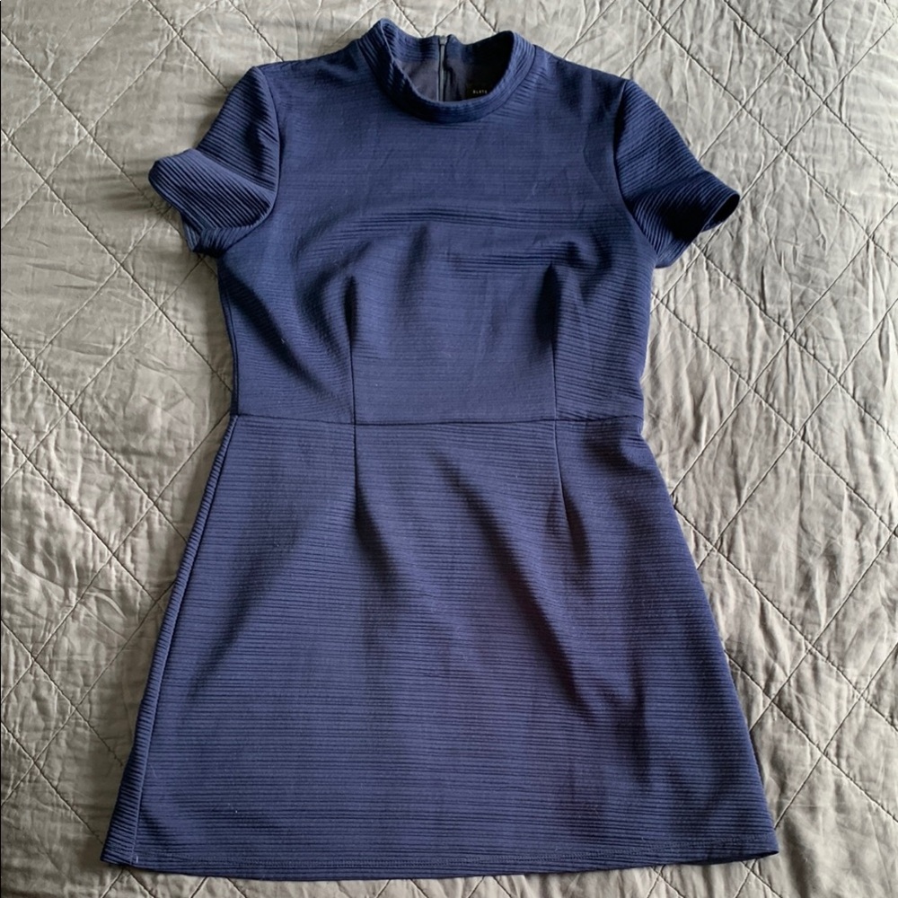 Slate & Willow Blue Ribbed Mock Neck Mini Dress